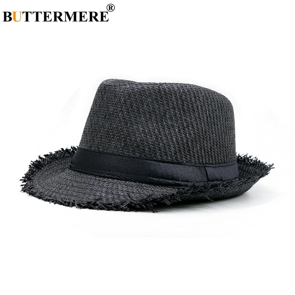 Hombres Sombrero de Paja Verano Panamá Gorra Playa Trilby Sol Protección UV Fedora Británica Foto 3 de 4