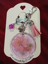 Floral Real Pressed Flowers Keychain Acrylic Resin glitter with tassel and clip