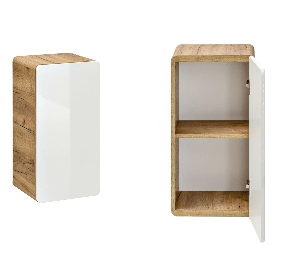 Bathroom Wall Mounted Small Storage 1 Door Cabinet White Gloss Oak Effect Aruba