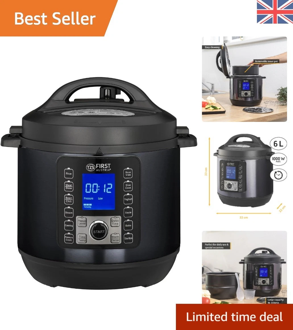 Versatile 6L Electric Pressure Cooker - Safe Cooking with Recipe Booklet