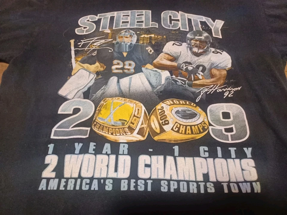 Camiseta de Colección Y2K 2009 Pittsburgh Steelers Penguins Campeones del Mundo Anillo Grande Foto 2 de 4