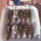 PAIE Long 3D Flower Stiletto Press-On Nails Set Acrylic Mauve Gold White — photo 1