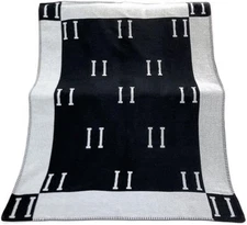 55"x67" Black & White Letter Wool Scarf Shawl - 55"x67", With 