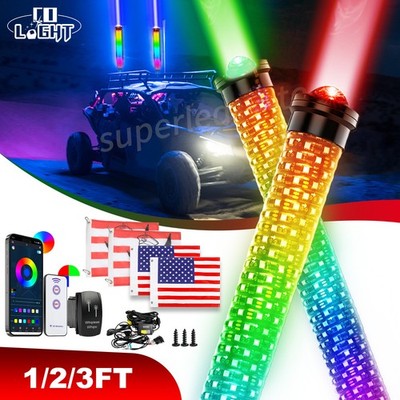 1-3FT Laser Fat Whip Lights Spiral Chasing Lighted Antenna Flag For X3 RZR UTV