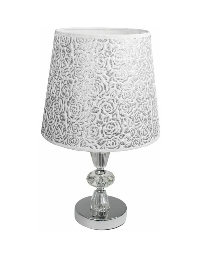 Lume moderno da comodino abat jour lampada da tavolo in acciaio cromato argento - Immagine 2 di 2