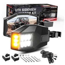 UTV Side View Mirrors Aluminium with White LED Lights Amber Blinker Turn Black