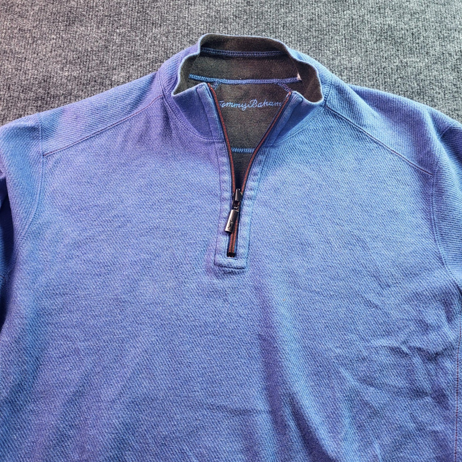 Tommy Bahama Mens Quarter Zip Pullover Sweater Blue Cotton Size L