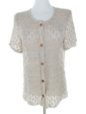 NATURAL STYLE Damen Geknöpfter Cardigan Gr. L Creme Leinen Offener Strick Kurzer
