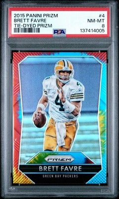 2015 Panini Prizm Brett Favre #4 Tie-Dye Prizm 4/25 PSA 8 Jersey Number Packers