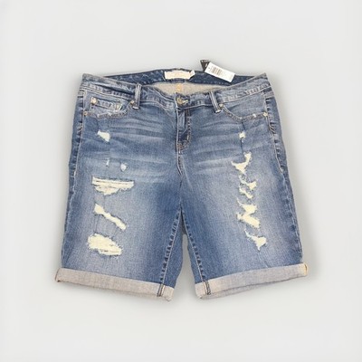Torrid Mid Bermuda Hang Ten Denim Shorts Size 16 Distressed Stretch First At Fit