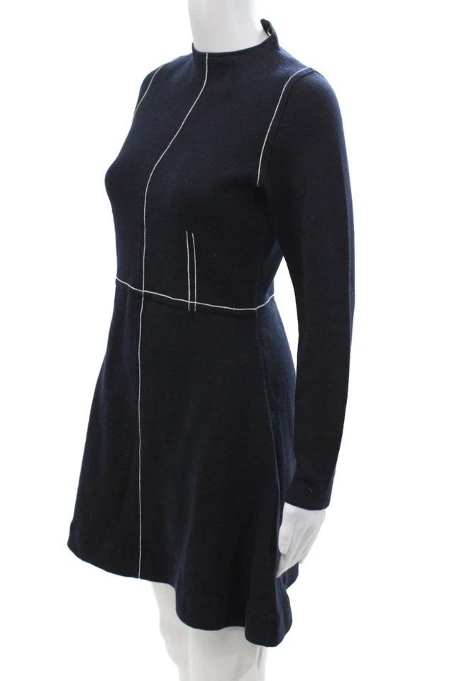 Vestido suéter Sandro para mujer línea A azul oscuro cuello falso manga larga cremallera talla S Foto 2 de 4