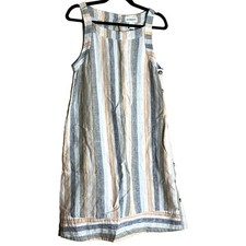 Peck & Peck Shift Dress Women Large LINEN Striped Bateau Beach Coastal Nautical