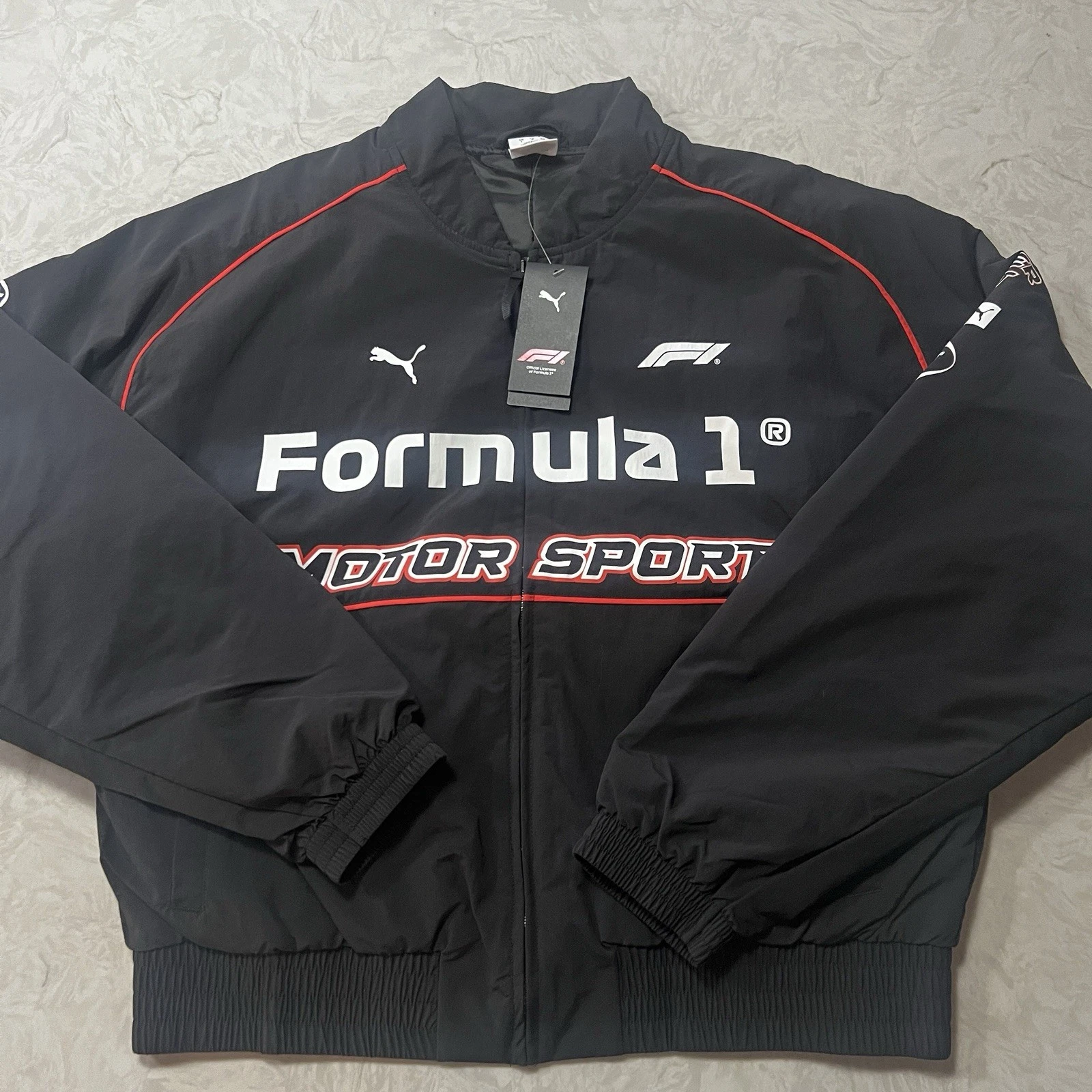 Large🔥Puma F1 Pilot Jacket Mens Formula 1 Bomber Full Zip Black 635353 01 - product detail image 2