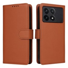 Abnehmbare Echtleder Hülle Braun 2 in 1 für Xiaomi POCO F6 Pro BN-005