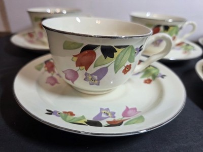  Superior HALL Quality Dinnerware CROCUS Cup & Saucer 1930 Discontinued Art Deco