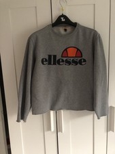ELLESSE Womens Sweatshirt Grey L L oversized Burnout Relaxed Fit Casual Sporty