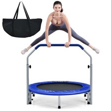 101cm Foldable Mini Trampoline Fitness Rebounder Home Cardio Trainer w/ Handle