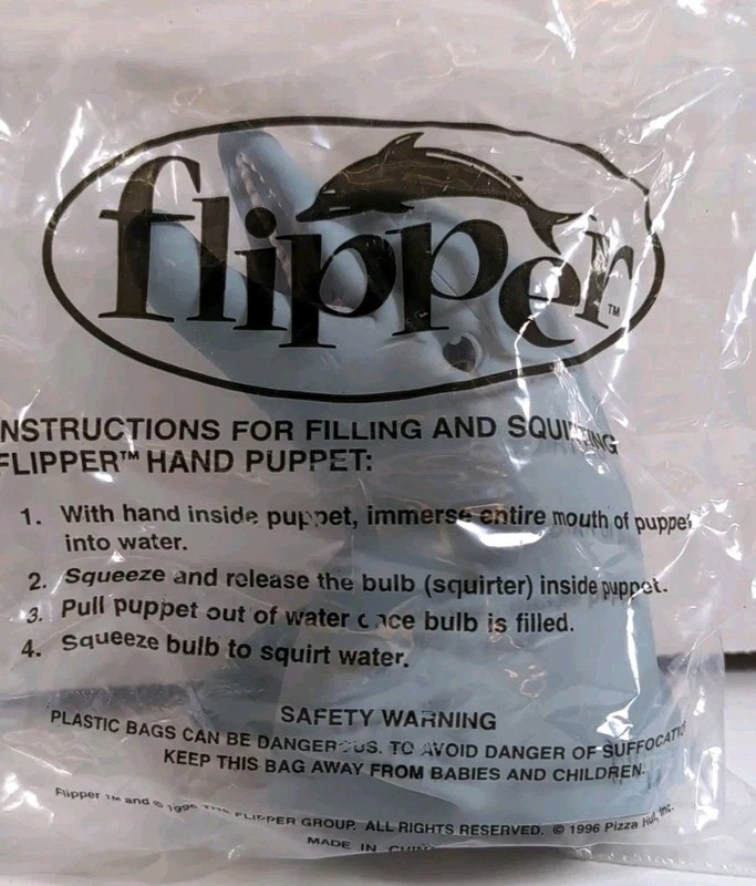 Vintage FLIPPER The Movie Squirting Rubber Hand Puppet Dolphin Pizza Hut 1996