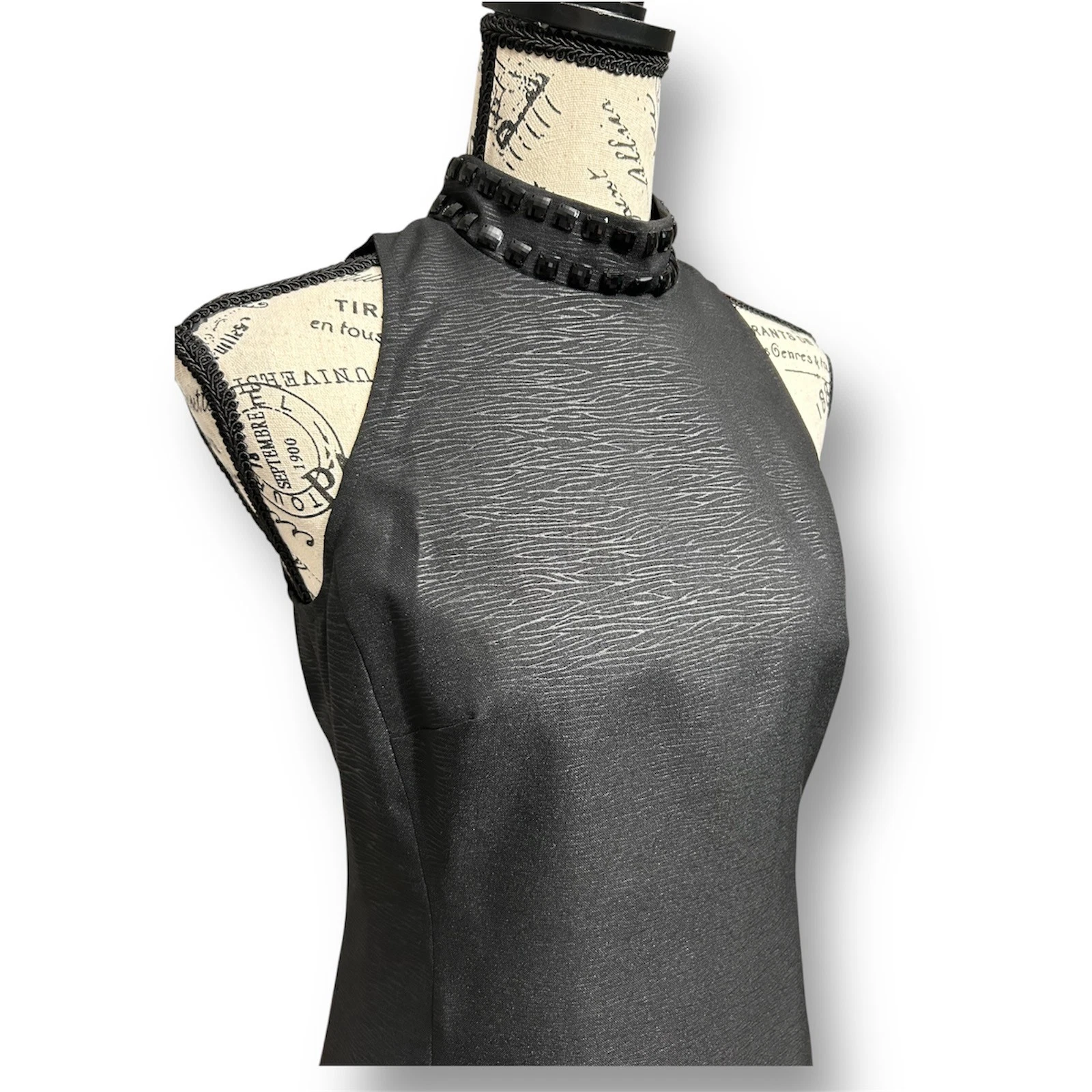 Abito tubino Michael Kors 2 nero testurizzato collo perline senza maniche cocktail party