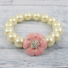 Stella  Dot Kristen Faux Pearl Bracelet  Pink Flower  Lady Bug  Youth Kids