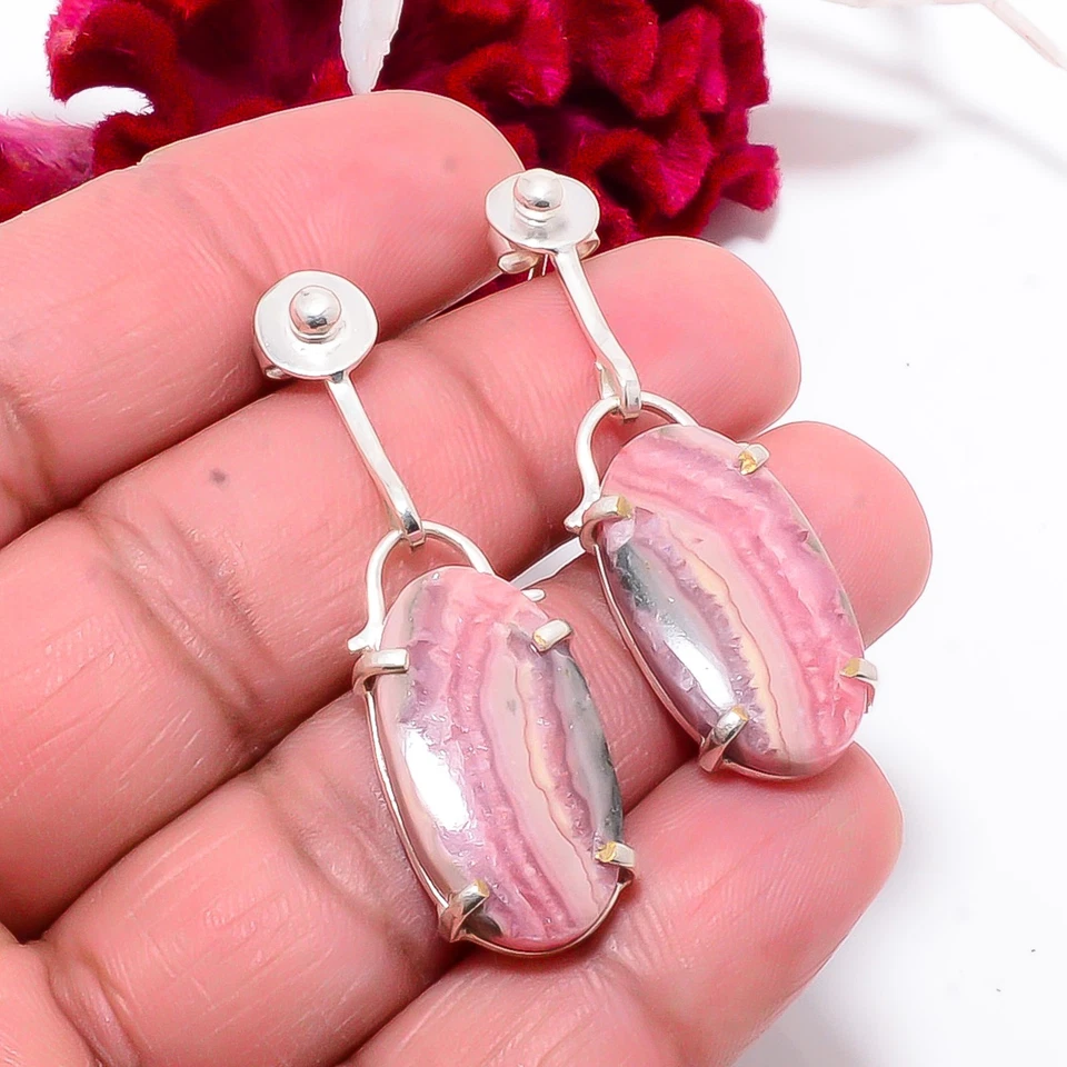 Rhodochrosite - Argentina Handmade 925 Sterling Silver Earring 1.83" E83718 - Image 3 of 4