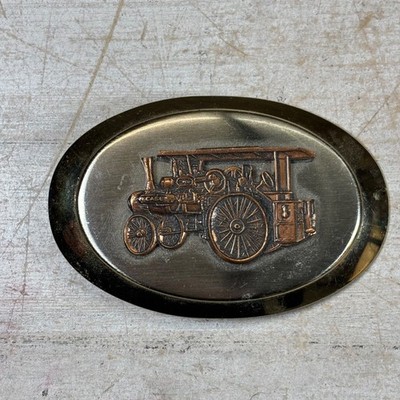 Case Steam Traction Engine Brass Belt Buckle Copper Relief Oval Vintage
