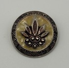 Vintage Round Brooch Clip Floral Marbled Stone Centre