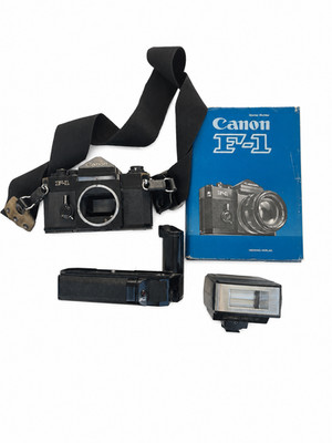 Canon F-1 Body ohne Objektiv + Power Winder F + Metz 28 C-2   funktioniert