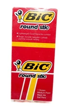 NEW Bic Pen Round Stic 1987 Black Vintage Box 12 Medium Point 1980s Set Prop USA