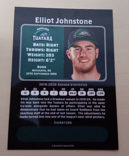 2019/20 Auckland Tuatara SINGLES (Australian Baseball League) ELLIOT JOHNSTONE.. - Picture 6 of 16