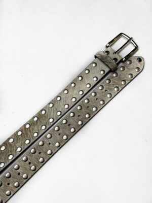 Vintage Stussy 8 Ball Studded Belt Raw Cowhide Hair Tan Vintage Stussy 8 Ball Studded Belt Raw Cowhide Hair Tan