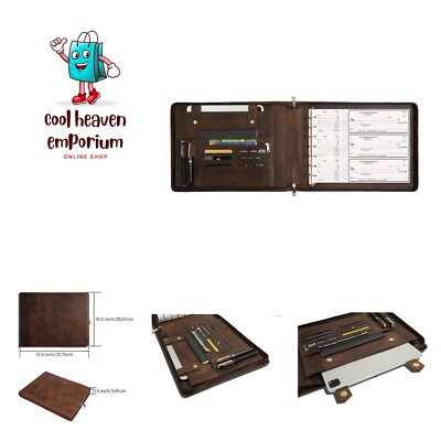 Genuine Leather Business Check Binder, 7 Ring Checkbook Binder for Business C...
