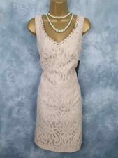 BNWT Scarlett Nite Beige Lace Outer Sleeveless Sheath Dress Size 12 Classic Suit