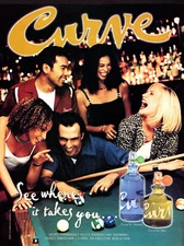 vtg 00's CURVES COLOGNE PERFUME MAGAZINE PRINT AD Billiards Bar Nightlife Pinup