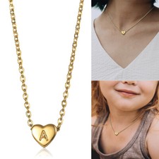 14" Tiny Gold Plated STAINLESS STEEL Initial Heart Letter A-Z Necklace Women