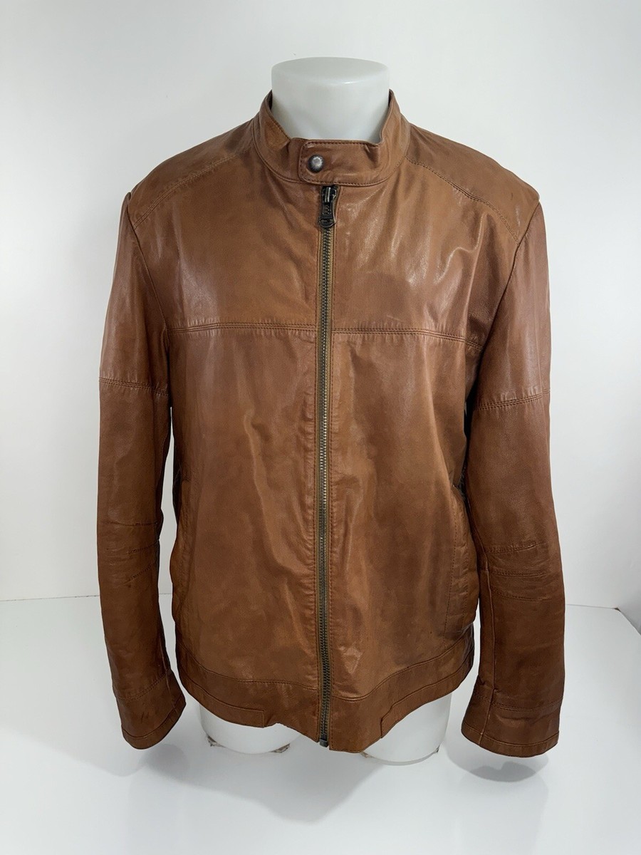 COLE HAAN - GOATSKIN LEATHER Mens L / XL Moto Biker Bomber Jacket