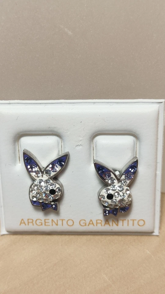 Orecchini Ragazza Argento 925 Coniglietto Strass Viola Luminosi - Immagine 3 di 4