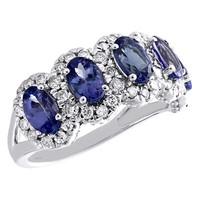 14K WeißGold Tanzanit & Diamant Oval Helo Hochzeitsband JubiläUmsring 3 Tcw