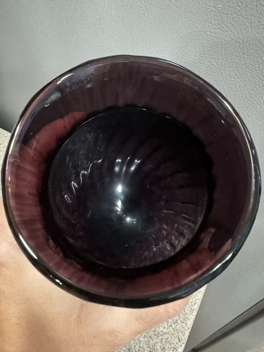 Vtg Hand Blown Art Glass Vase 10.5” Glittery Gold Purple Spotted Swirls Heavy - Picture 9 of 10