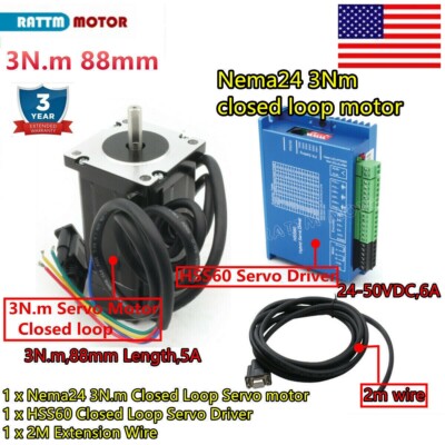 CNC 3N.m Nema24 Closed Loop Servo Motor 60x60x88mm Hybrid Stepper Driver Kit【US】