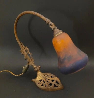 Lampe Art Nouveau - Tulipe en pâte de verre et bronze doré - Muller Luneville - Photo 1/4