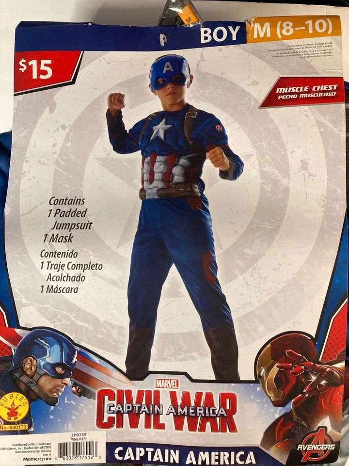 Marvel Guerra Civil Capitán América Juventud M 8-10 Muscle Chest Halloween TOTALMENTE NUEVO  Foto 2 de 4