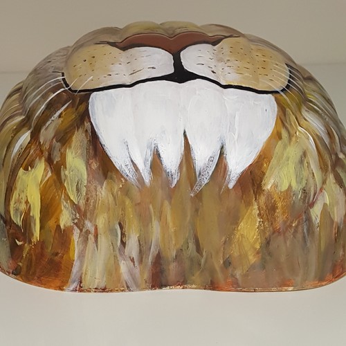 Lion Wall Hanging Painted Pumpkin Lion Lioness Unique Jungle Art - Picture 23 of 24