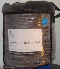 Home Essentials Velvet Plush Blanket - King - Castlerock (Dk Gray)  - New