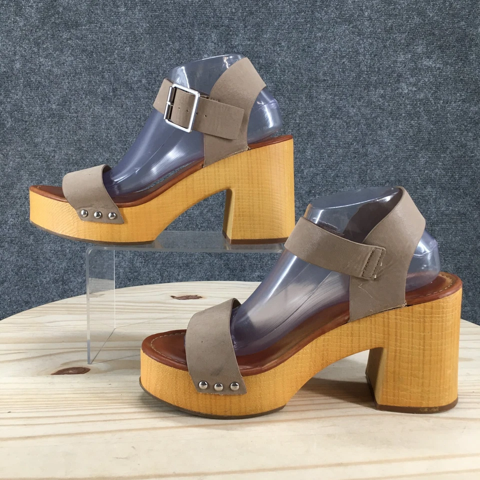 Mia Sandals Womens 9.5 M Sabrina Ankle Strap Brown Faux Leather Open Toe Block - Image 2 of 4