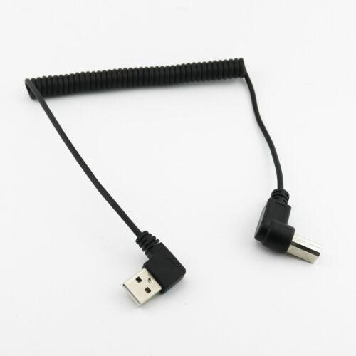 USB 2.0 B Male Right Angle to A Right Angle Male Spiral Coiled Printer Cable 5ft - Picture 2 of 7