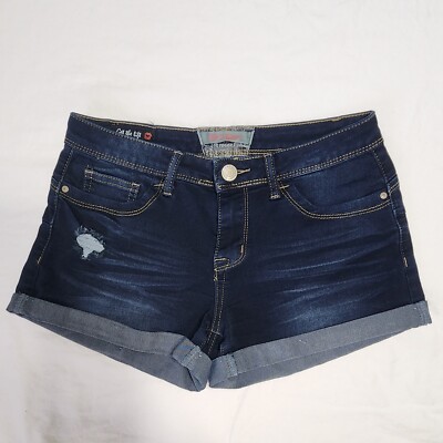Hot Kiss Get the Lift Stretch Jean Cuffed Shorts Junior Size 7 Dark Blue Denim