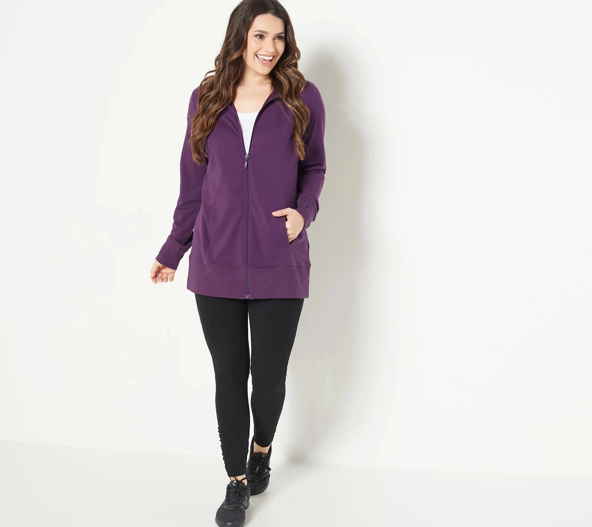 Denim Co. Active Regular French Terry Zip Shirt Deep Purple 5XL