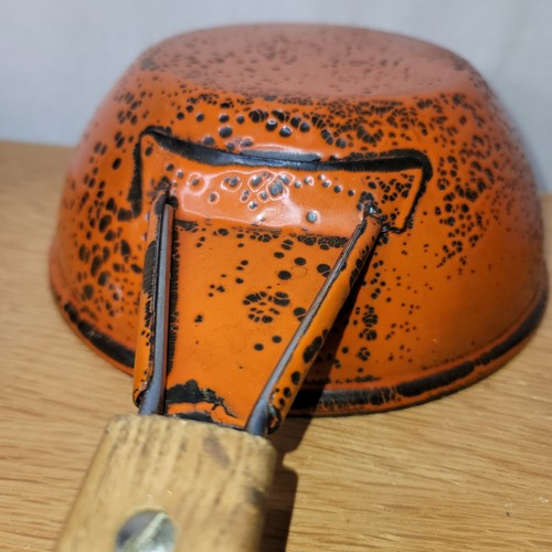 HANOVA of Pasadena Covered Saucepan Orange Lava Brutalist Enamel MCM 1960's Vtg - Picture 8 of 16