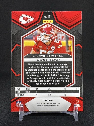2024 Panini Mosaic🧨 George Karlaftis Blue Mosaic #111 Kansas City Chiefs - Picture 2 of 2